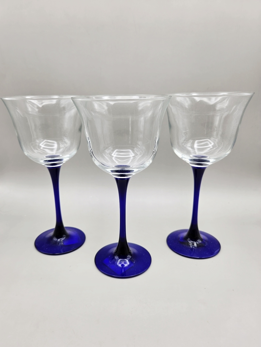 Clear Wine Glasses with Cobalt Blue Stem - Set of 3